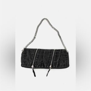 ZARA Denim Zippered Flap Crossbody Shoulder Bag Black NWOT